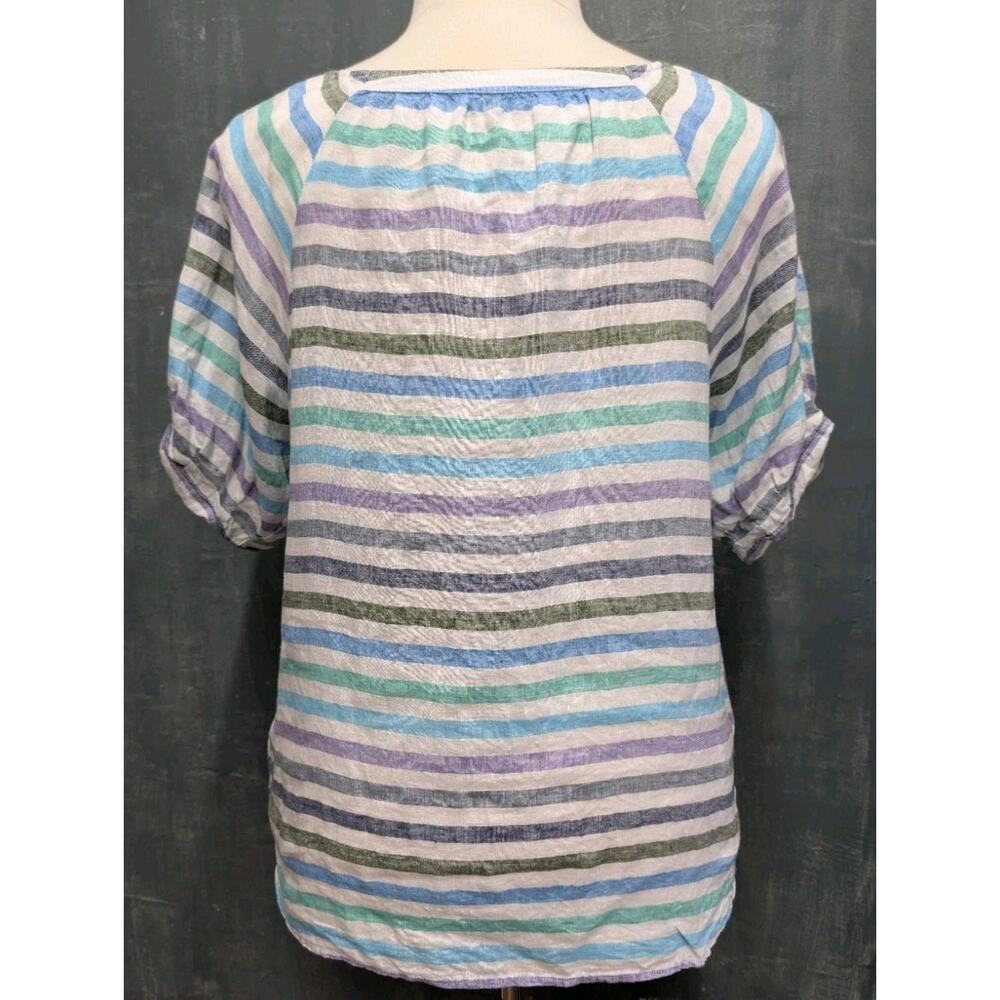 Talbots popover top XL 100% linen Elbow sleeve striped colorful beach coastal - Picture 5 of 9